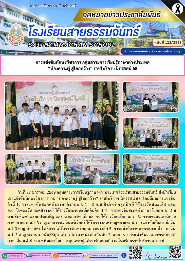 การแข่งขันทักษะวิชาการ กลุ่มสาระการเรียนรู้ภาษาต่างประเทศ “ท่องความรู้ สู่โลกกว้าง” ราชโบริกาฯ นิทรรศน์ 68