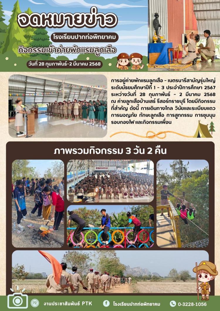 กิจกรรมเข้าค่ายพักแรมลูกเสือ - เนตรนารีสามัญรุ่นใหญ่  ประจำปีการศึกษา 2567