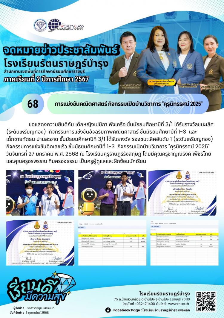 68  การแข่งขันคณิตศาสตร์ กิจกรรมเปิดบ้านวิชาการ 