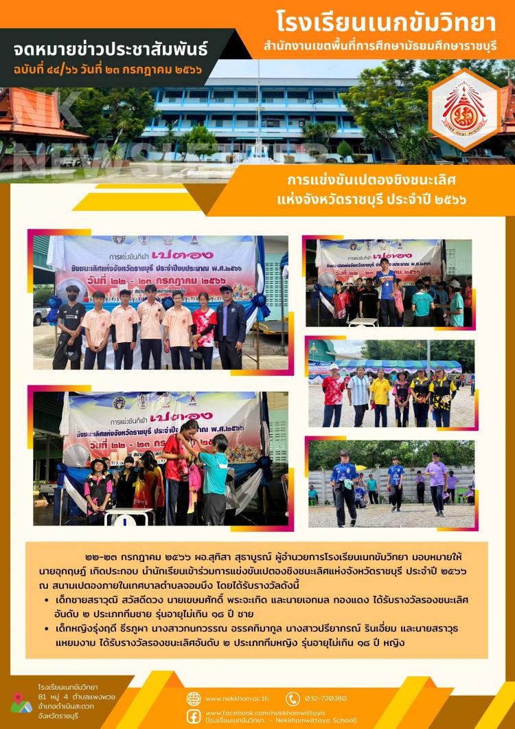 การแข่งขันเปตองชิงชนะเลิศแห่งจังหวัดราชบุรี ประจำปี ๒๕๖๖