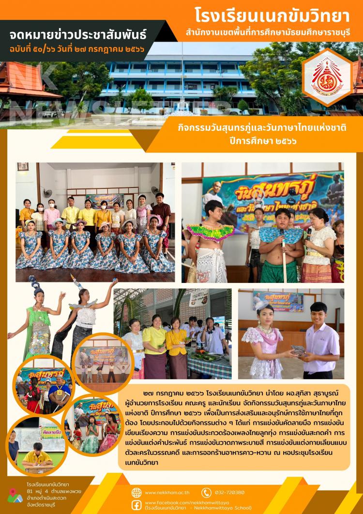 กิจกรรมวันสุนทรภู่และวันภาษาไทยแห่งชาติ ปีการศึกษา ๒๕๖๖