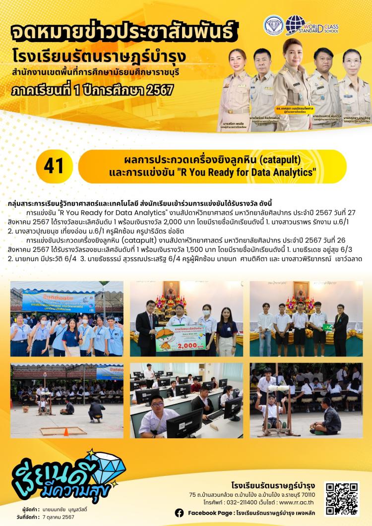 41 ผลการประกวดเครื่องยิงลูกหิน (catapult) และการแข่งขัน 