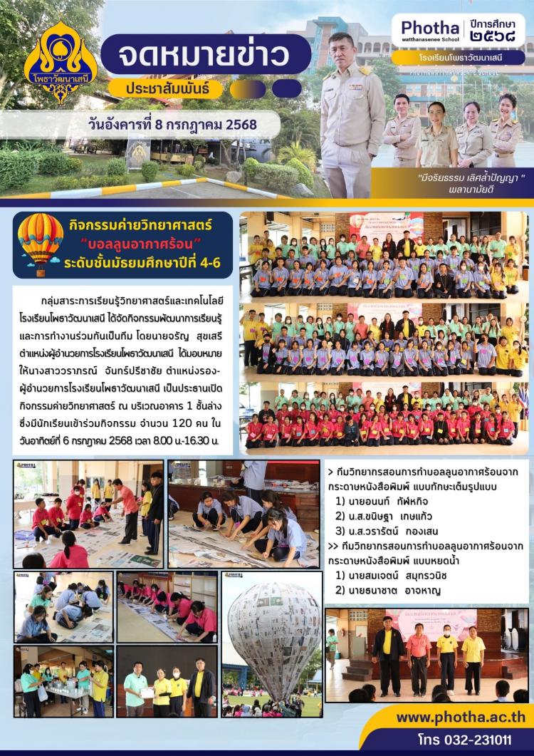 ค่ายวิทยาศาสตร์ระดับชั้นม.ปลาย “กิจกรรมการทำบอลลูนอากาศร้อน” ประจำปีการศึกษา 2568