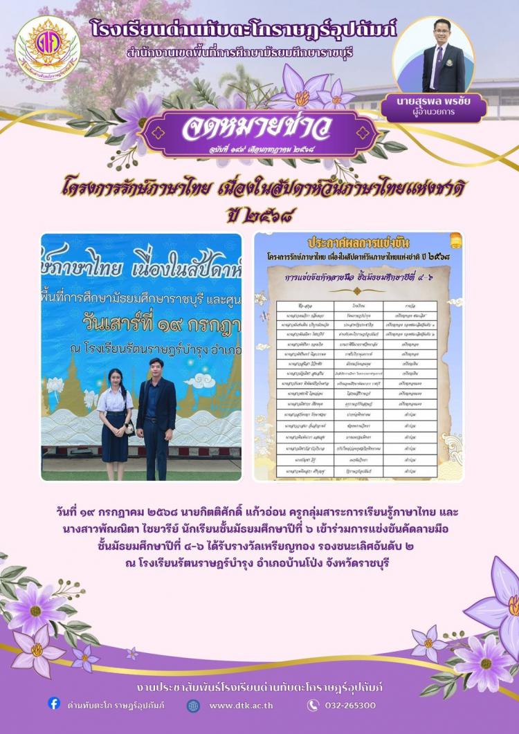 ร่วมโครงการรักษ์ภาษาไทย เนื่องในสัปดาห์วันภาษาไทยแห่งชาติ