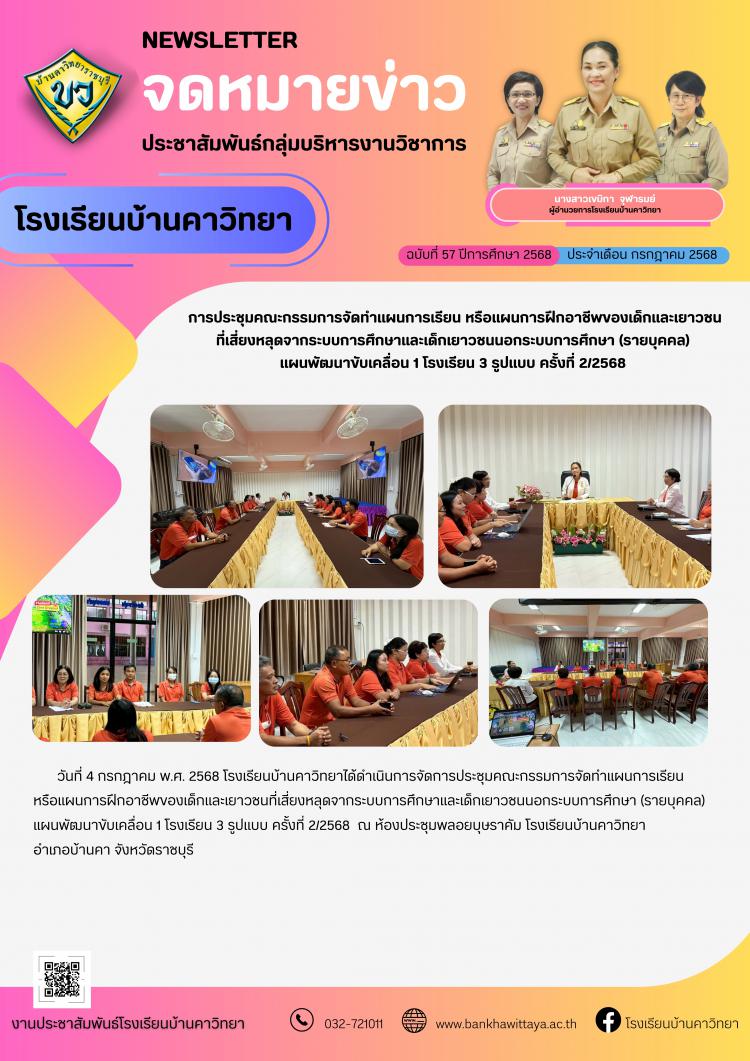 การประชุมคณะกรรมการจัดทำแผนการเรียน หรือแผนการฝึกอาชีพของเด็กและเยาวชน ที่เสี่ยงหลุดจากระบบการศึกษาและเด็กเยาวชนนอกระบบการศึกษา (รายบุคคล) แผนพัฒนาขับเคลื่อน 1 โรงเรียน 3 รูปแบบ ครั้งที่ 2/2568 