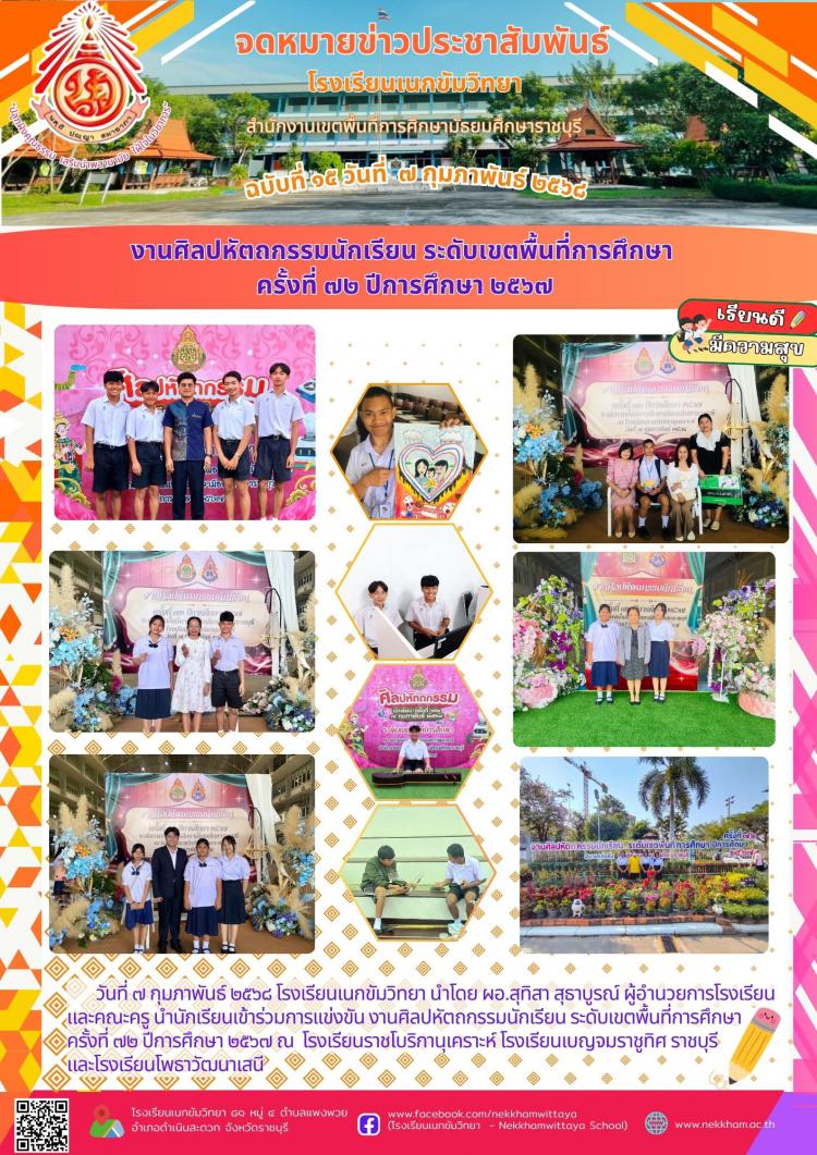 งานศิลปหัตถกรรมนักเรียน ระดับเขตพื้นที่การศึกษา  ครั้งที่ ๗๒ ปีการศึกษา ๒๕๖๗