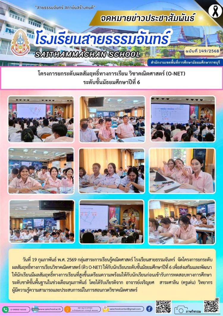 โครงการยกระดับผลสัมฤทธิ์ทางการเรียน วิชาคณิตศาสตร์ (O-NET) ระดับชั้นมัธยมศึกษาปีที่ 6