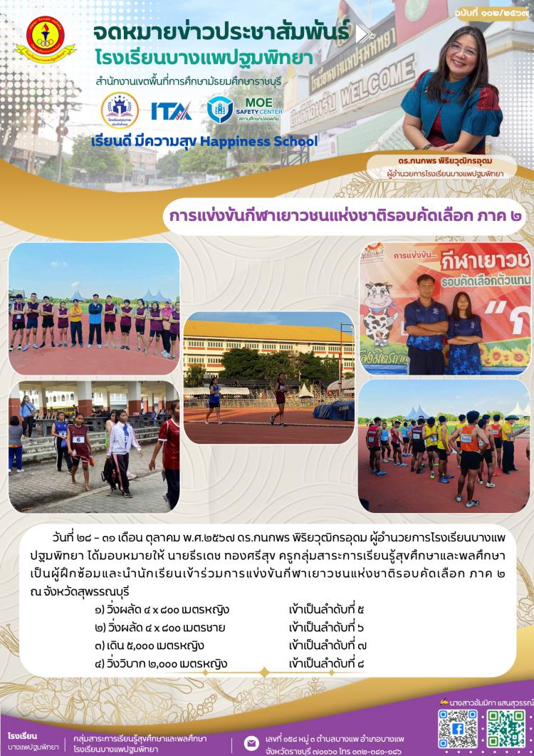 เข้าร่วมการแข่งขันกีฬาเยาวชนแห่งชาติรอบคัดเลือก ภาค ๒ ณ จังหวัดสุพรรณบุรี