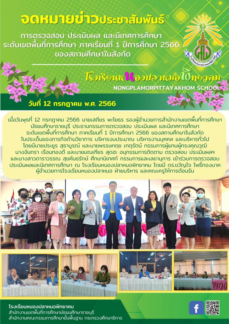 การตรวจสอบ ประเมินผล และนิเทศการศึกษา ระดับเขตพื้นที่การศึกษา ภาคเรียนที่ 1 ปีการศึกษา 2566 ของสถานศึกษาในสังกัด
