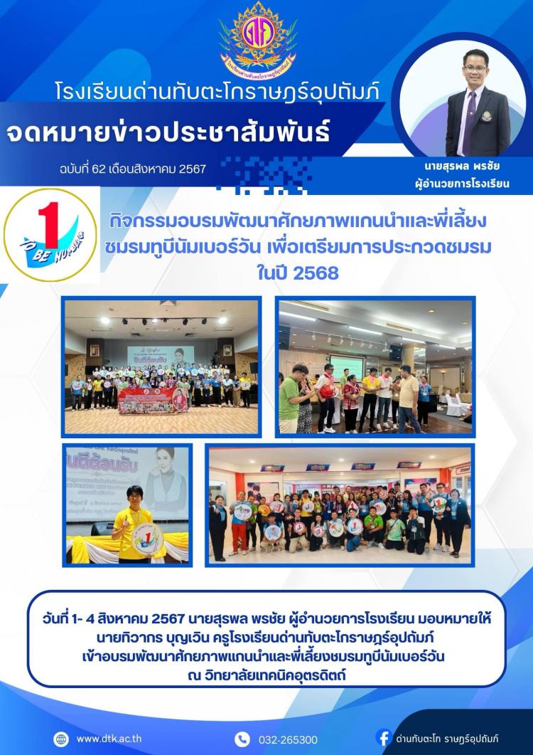 กิจกรรมอบรมพัฒนาศักยภาพแกนนำและพี่เลี้ยงชมรม To Be Number One เพื่อเตรียมการประกวดชมรมในปี 2568
