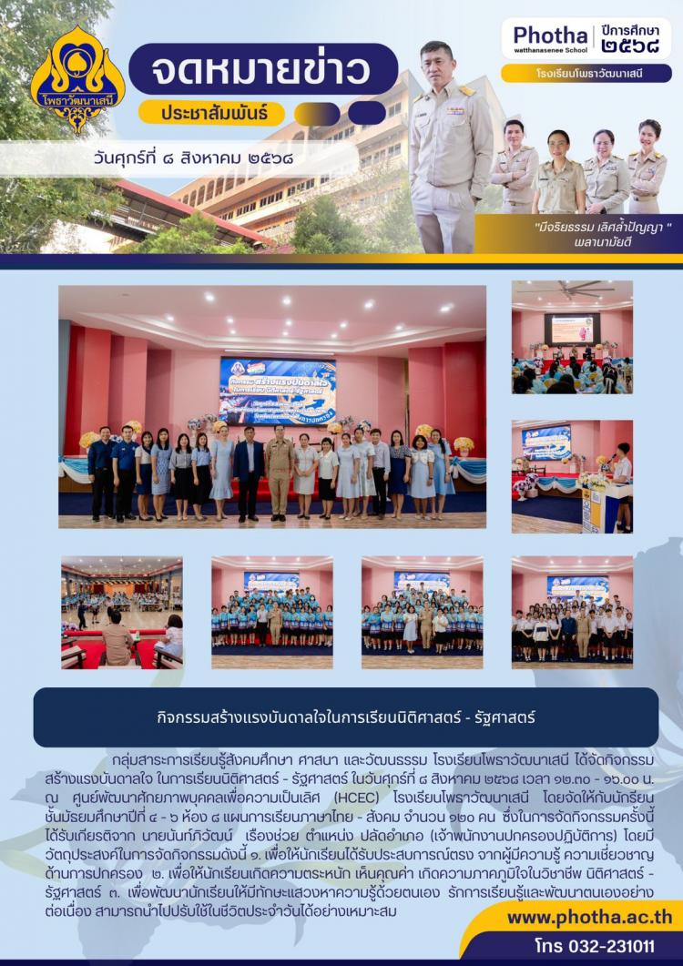 กิจกรรมสร้างแรงบันดาลใจในการเรียนนิติศาสตร์ - รัฐศาสตร์