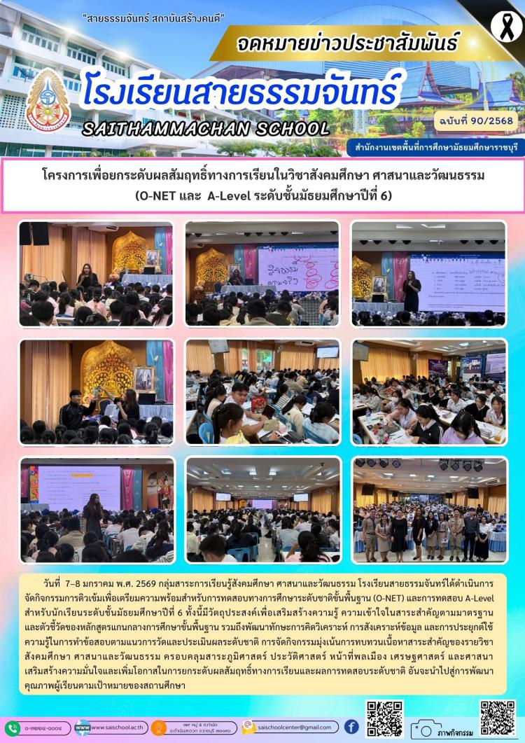 โครงการเพื่อยกระดับผลสัมฤทธิ์ทางการเรียนในวิชาสังคมศึกษา ศาสนาและวัฒนธรรม (O-NET และ  A-Level ระดับชั้นมัธยมศึกษาปีที่ 6)