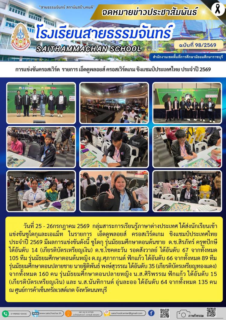 การแข่งขันครอสเวิร์ด  รายการ เอ็ดดูพลอยส์ ครอสเวิร์ดเกม ชิงแชมป์ประเทศไทย ประจำปี 2569