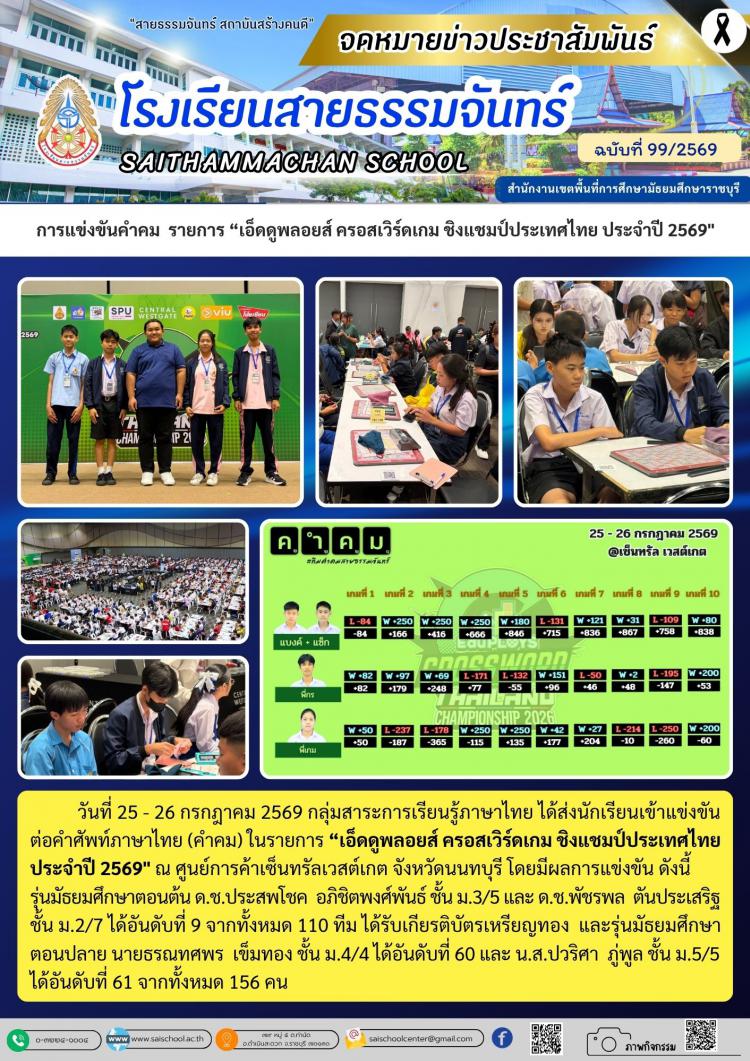 การแข่งขันคำคม  รายการ “เอ็ดดูพลอยส์ ครอสเวิร์ดเกม ชิงแชมป์ประเทศไทย ประจำปี 2569