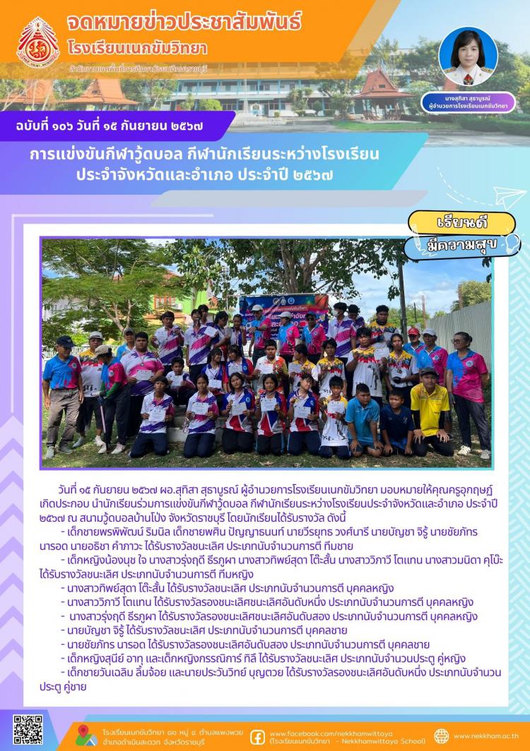 การแข่งขันกีฬาวู้ดบอล กีฬานักเรียนระหว่างโรงเรียนประจำจังหวัดและอำเภอ ประจำปี ๒๕๖๗