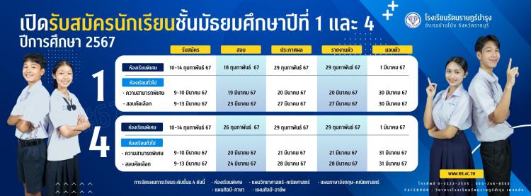 โรงเรียนรัตนราษฎร์บำรุง เปิดรับสมัครนักเรียนชั้นมัธยมศึกษาปีที่ 1 และ 4 ปีการศึกษา 2567
