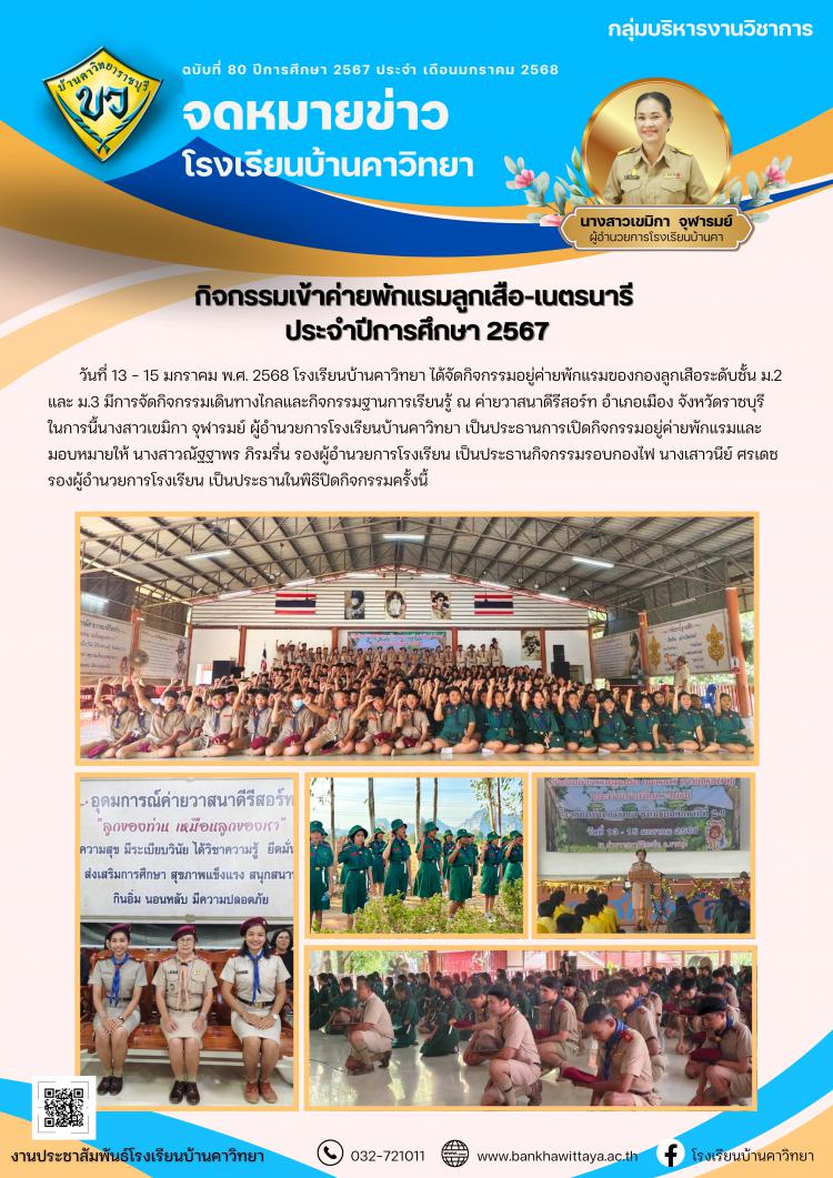 กิจกรรมเข้าค่ายพักแรมลูกเสือ-เนตรนารี ประจำปีการศึกษา 2567