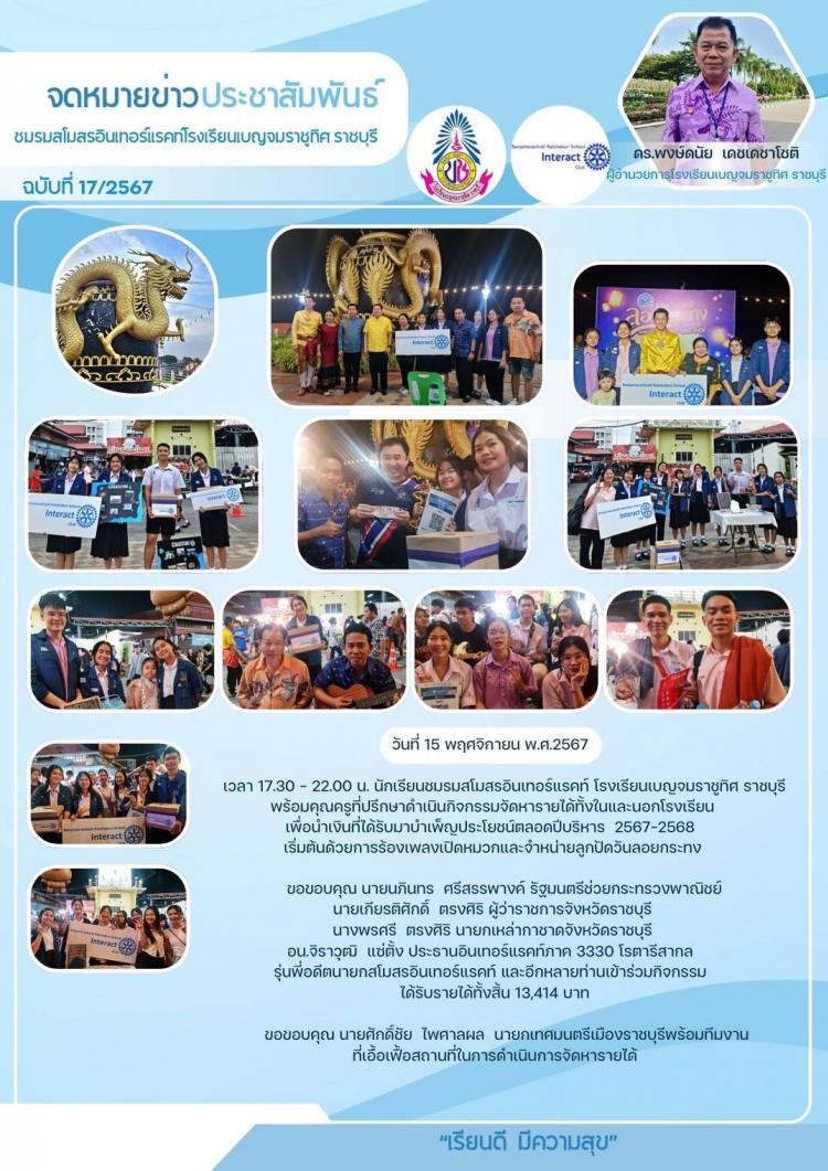นักเรียนชมรมสโมสรอินเทอร์แรคท์ โรงเรียนเบญจมราชูทิศ ราชบุรี
