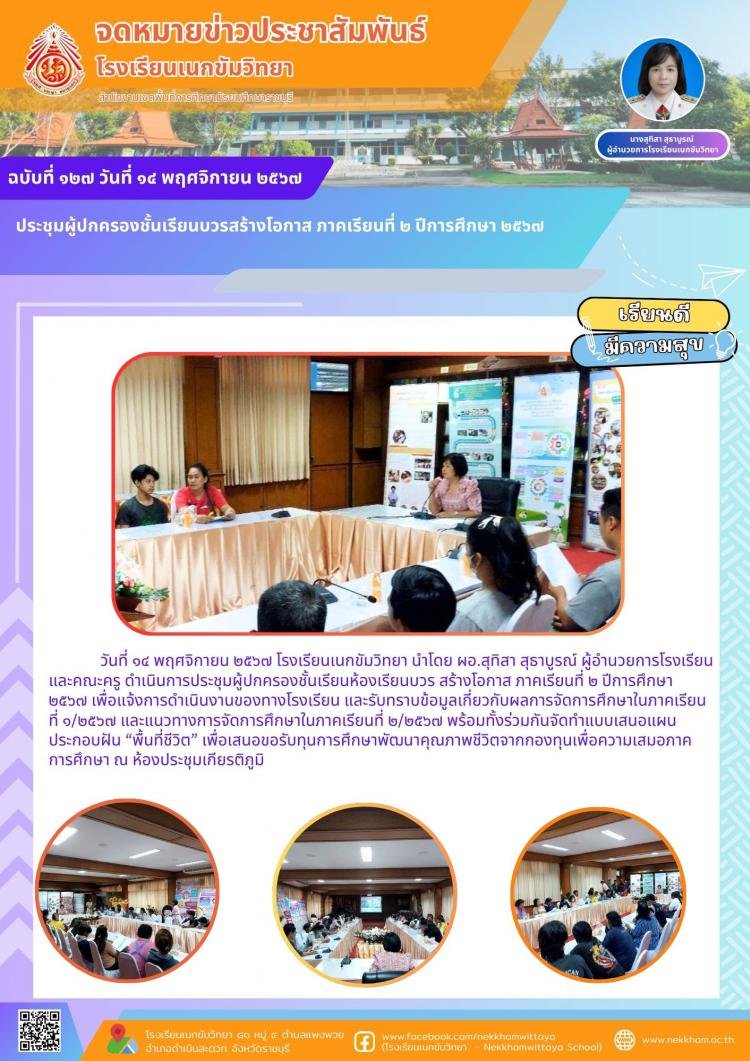 ประชุมผู้ปกครองชั้นเรียนบวรสร้างโอกาส ภาคเรียนที่ ๒ ปีการศึกษา ๒๕๖๗
