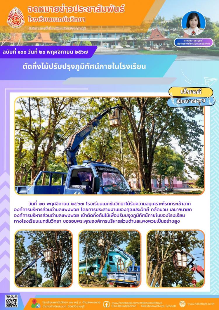 ตัดกิ่งไม้ปรับปรุงภูมิทัศน์ภายในโรงเรียน