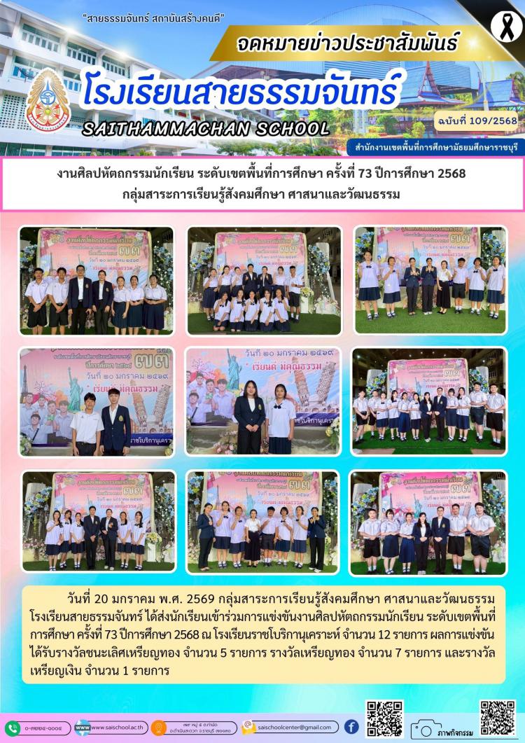 งานศิลปหัตถกรรมนักเรียน ระดับเขตพื้นที่การศึกษา ครั้งที่ 73 ปีการศึกษา 2568  กลุ่มสาระการเรียนรู้สังคมศึกษา ศาสนาและวัฒนธรรม 
