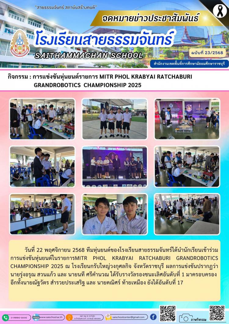 กิจกรรม : การแข่งขันหุ่นยนต์รายการ MITR PHOL KRABYAI RATCHABURI GRANDROBOTICS  CHAMPIONSHIP 2025