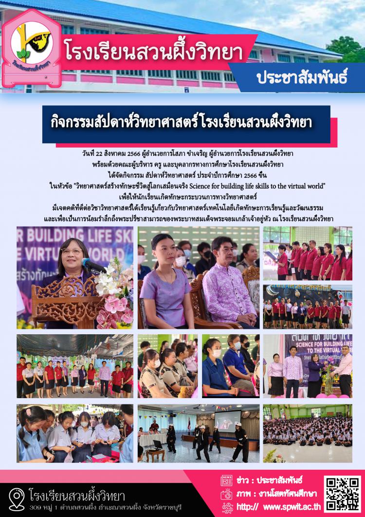 สัปดาห์วิทยาศาสตร์  ปีการศึกษา 2566  โรงเรียนสวนผึ้งวิทยา