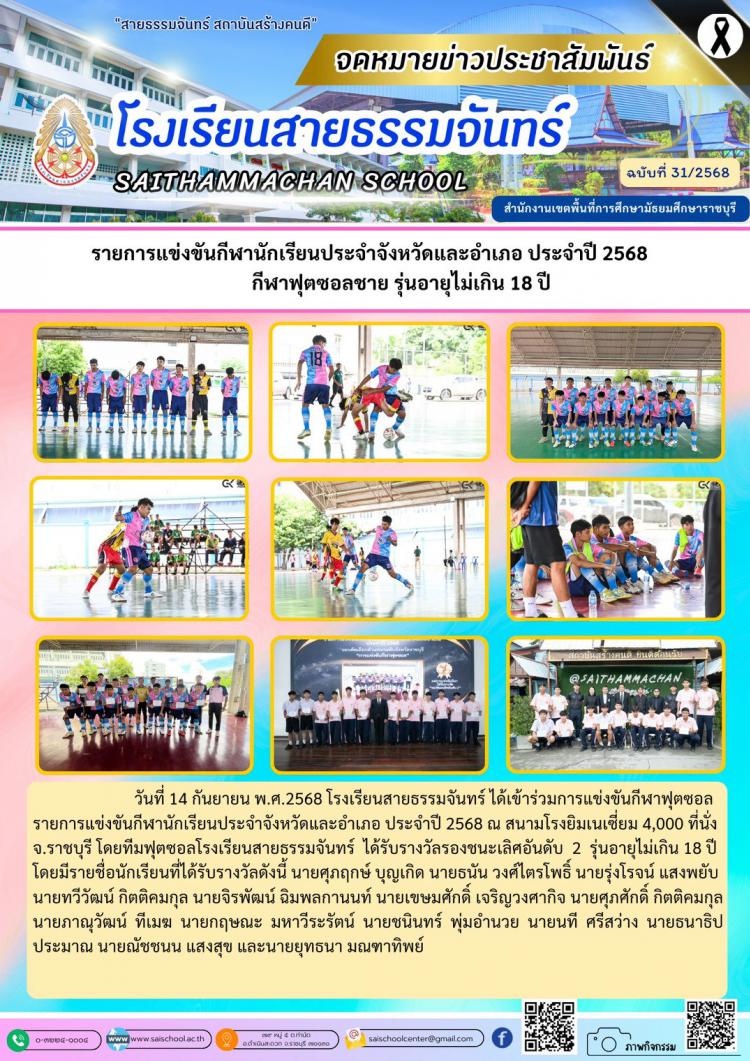 รายการแข่งขันกีฬานักเรียนประจำจังหวัดและอำเภอ ประจำปี 2568 กีฬาฟุตซอลชาย รุ่นอายุไม่เกิน 18 ปี 