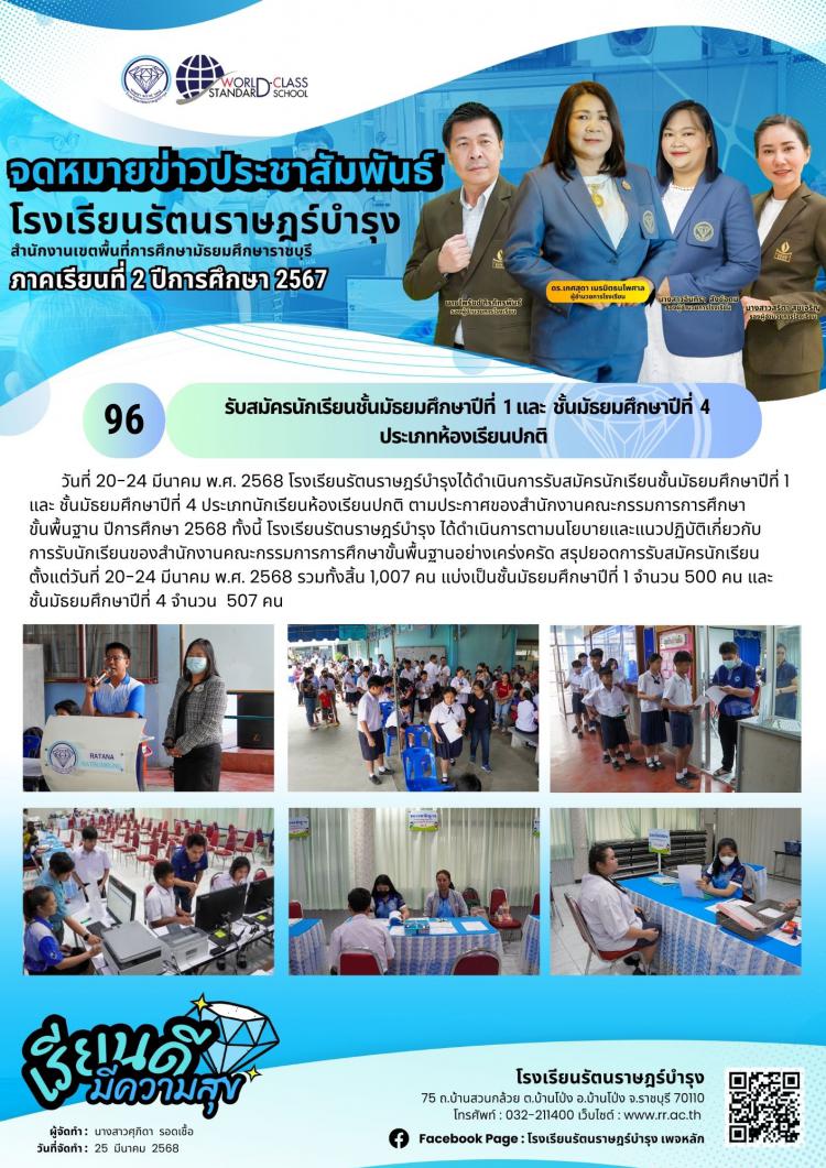 96 รับสมัครนักเรียนชั้นมัธยมศึกษาปีที่  1 และ  ชั้นมัธยมศึกษาปีที่  4 ประเภทห้องเรียนปกติ