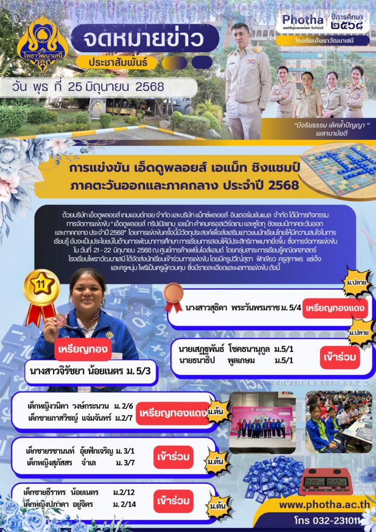 กิจกรรมการจัดการแข่งขัน “ เอ็ดดูพลอยส์  ทริปเปิลเกม  เอแม็ท คำคมครอสเวิร์ดเกม และซูโดกุ  ชิงแชมป์ภาคตะวันออก และภาคกลาง ประจำปี 2568