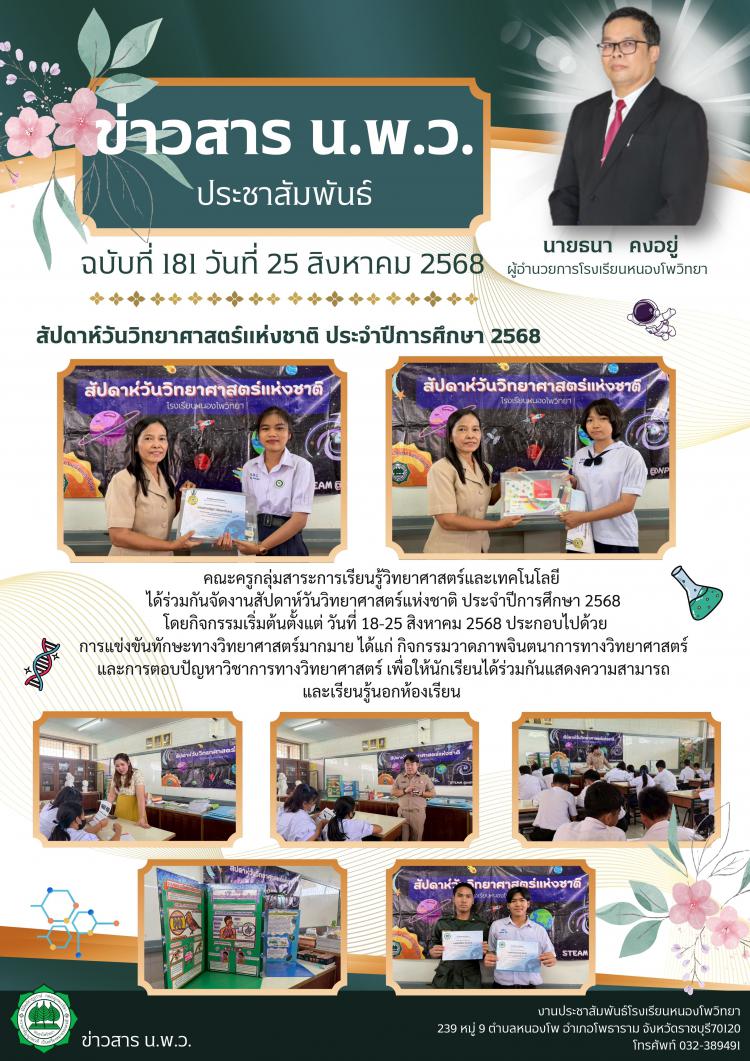 กิจกรรมสัปดาห์วันวิทยาศาสตร์แห่งชาติ ประจำปีการศึกษา 2568