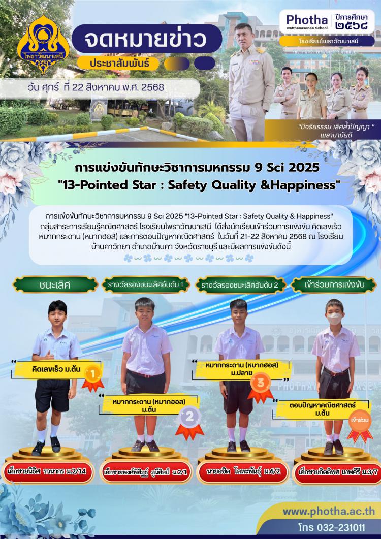 กลุ่มสาระการเรียนรู้คณิตศาสตร์ ส่งนักเรียนเข้าร่วมการแข่งขันทักษะวิชาการมหกรรม 9 Sci 2025 