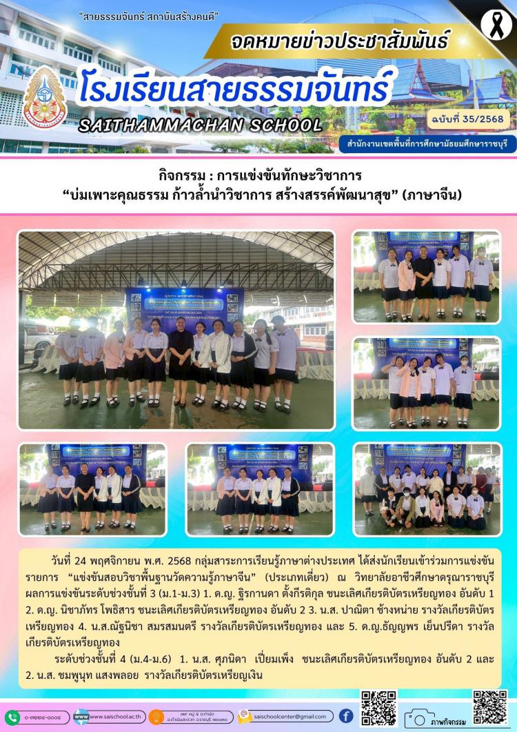 กิจกรรม : การแข่งขันทักษะวิชาการ  “บ่มเพาะคุณธรรม ก้าวล้ำนำวิชาการ สร้างสรรค์พัฒนาสุข” (ภาษาอังกฤษ)