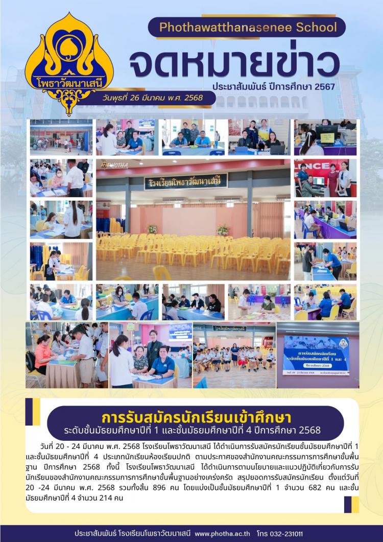 การรับสมัครนักเรียนเข้าศึกษา ระดับชั้นมัธยมศึกษาปีที่ 1 และชั้นมัธยมศึกษาปีที่ 4 ปีการศึกษา 2568