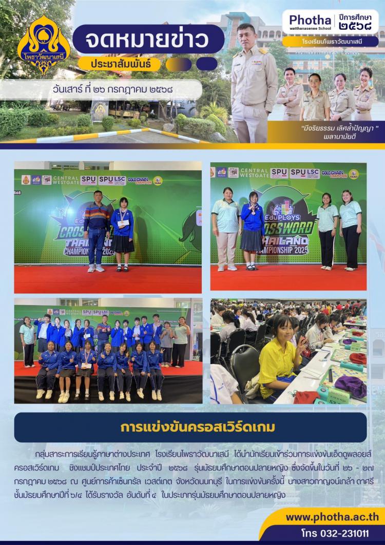 การแข่งขันเอ็ดดูพลอยส์ ครอสเวิร์ดเกม ชิงแชมป์ประเทศไทย ประจำปี  ๒๕๖๘ รุ่นมัธยมศึกษาตอนปลายหญิง